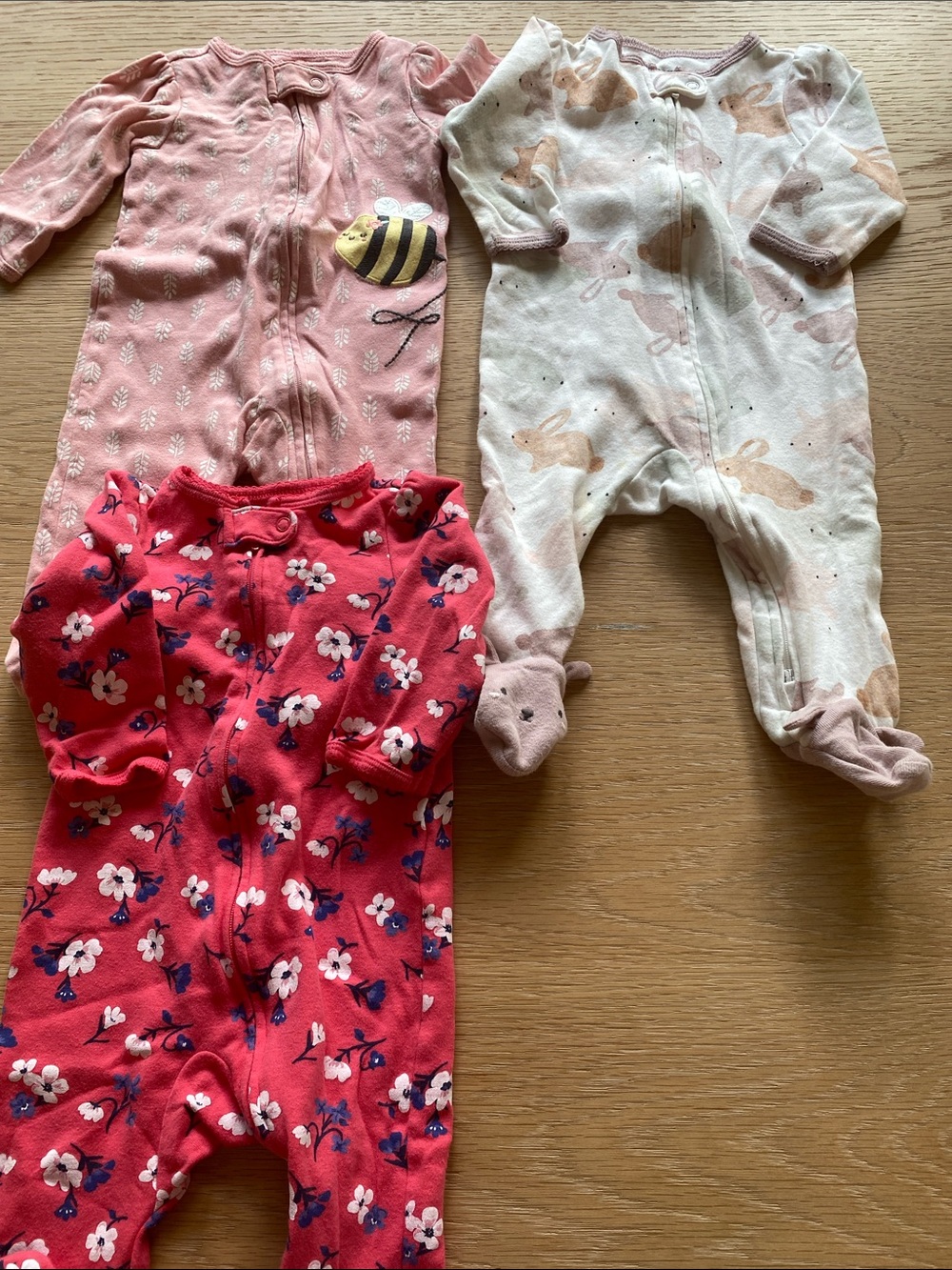 Carter's Floral, Bee & Bunny Cotton Footed Sleepers - Pink, Coral, Cream